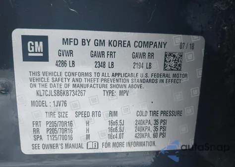 2019 Chevrolet Trax Lt from USA, damaged, VIN KL7CJLSB6KB734267